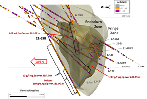 Oblique View to the East of Key Results Holes 12-47, 21-58 & 22-65B and Fernandez Zone