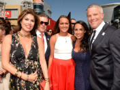 <p>LOS ANGELES, CA - JULY 15: (L-R) Tanya Callau with husband Alan Thicke with Brittany Favre, Breleigh Favre, Deanna Favre and former NFL player Brett Favre attends The 2015 ESPYS at Microsoft Theater on July 15, 2015 in Los Angeles, California. (Photo by Kevin Mazur/WireImage)</p>
