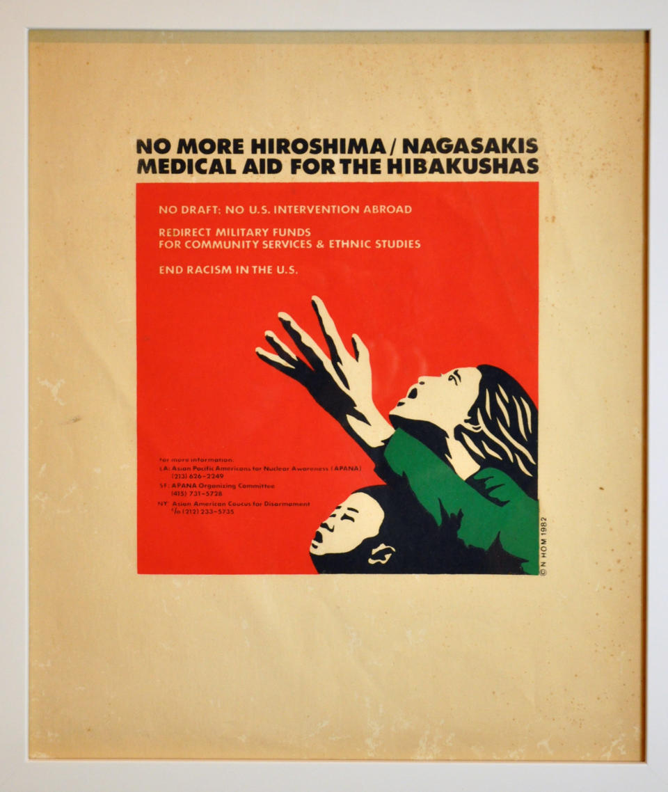 A 1982 poster asking for medical relief for <i>Hibakusha</i>, the survivors of the <a href="http://www.huffingtonpost.com/entry/after-71-years-hiroshimas-message-of-peace-faces_us_57a4d26de4b034b25894c749">atomic bombings</a> at Hiroshima and Nagasaki.&nbsp;