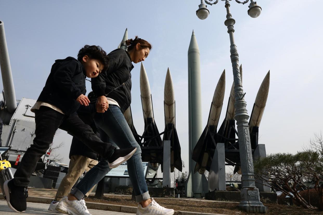 South Koreans walk past replicas of a North Korean Scud-B missile (C, back) and South Korean Nike missile (front) at the Korean War Memorial on February 28, 2019 in Seoul, South Korea: Chung Sung-Jun/Getty Images