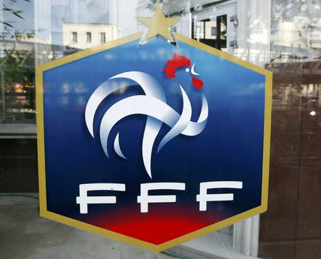 The logo of the French Football Federation (FFF) is seen at the FFF headquarters in Paris, France, in this picture taken on July 3, 2008. REUTERS/Eric Gaillard/Files