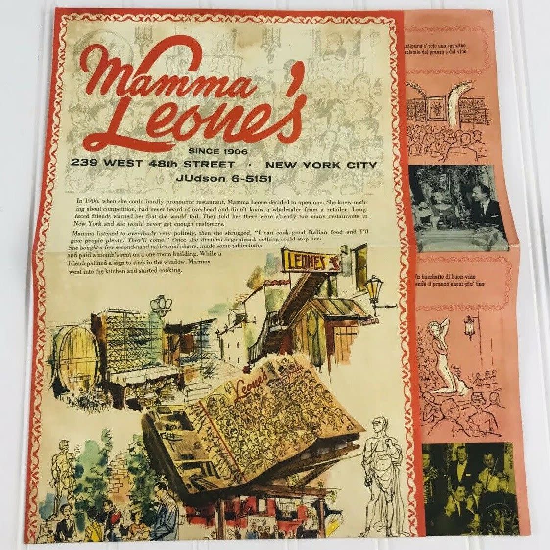 Vintage Mamma Leone's Menu