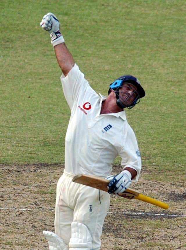 Graham Thorpe celebrates a century against the West Indies in Barbados