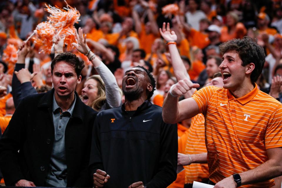 Tennessee fans cheer for a play against Creighton during the second half of the NCAA tournament Midwest Regional Sweet 16 round at Little Caesars Arena in Detroit on Friday, March 29, 2024.