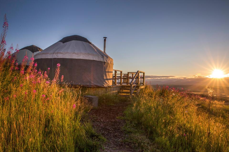 Overlooking the Ochil Hills, these sumptuous yurts feature king-size beds, clawfoot bathtubs and wood-fired jacuzzis