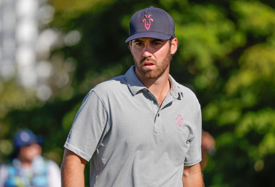 Apr 5, 2024; Miami, Florida, USA; Matthew Wolff of the RangeGoats walks onto the fourth green during the first round of LIV Golf Miami golf tournament at Trump National Doral. Mandatory Credit: Reinhold Matay-USA TODAY Sports