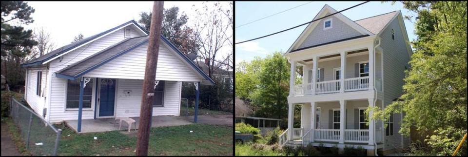 Photos of the home at 1506 E. Jones Street on December 6, 2011, left, and April 24, 2019.