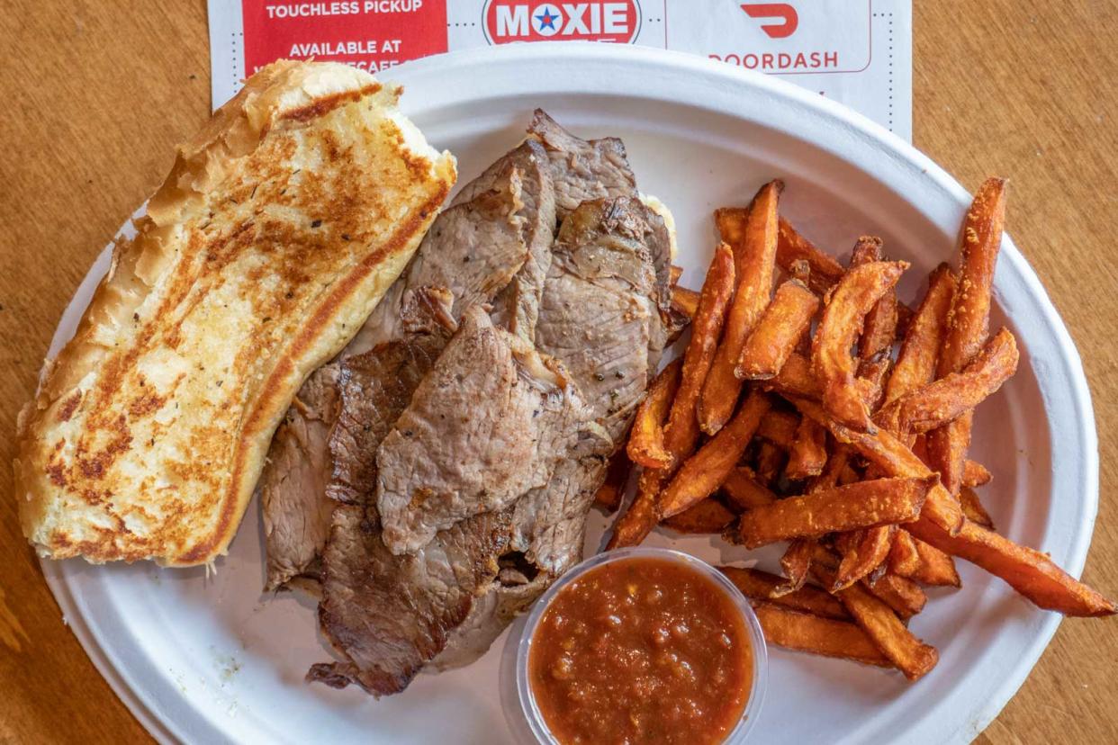 Tri-tip and sweet potato fries from Moxie Cafe