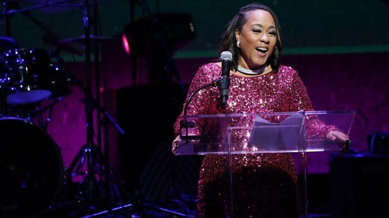 NEW YORK, NEW YORK - DECEMBER 05: Fani WIllis speaks onstage during The Root 100 2023 at The Apollo Theater on December 05, 2023 in New York City. 