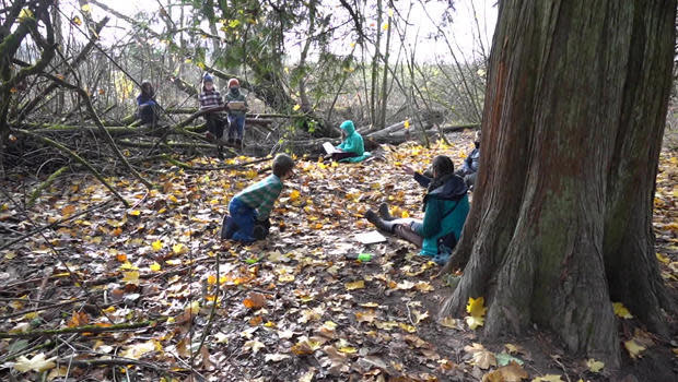 Portland, Ore. students attend class outdoors, at Trackers Earth Forest School.  / Credit: CBS News