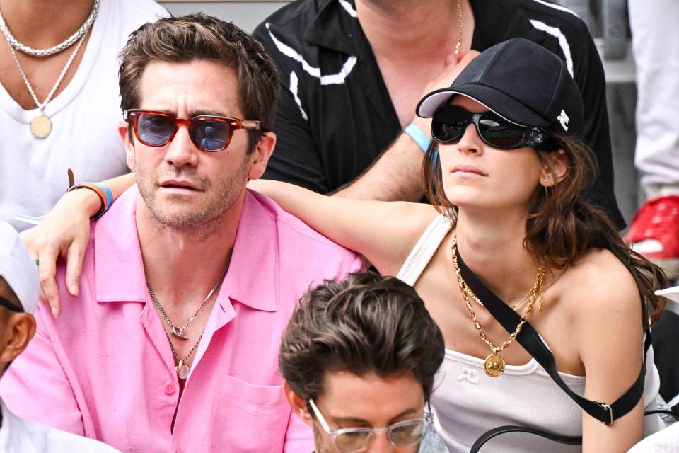 <p>Stephane Cardinale - Corbis/Corbis via Getty</p> Jake Gyllenhaal and Jeanne Cadieu at the 2023 French Open