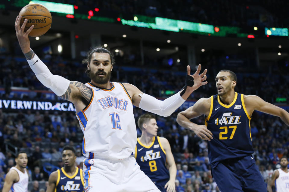 Steven Adams is averaging career highs in several categories, including points, rebounds and steals. (AP Photo/Sue Ogrocki)