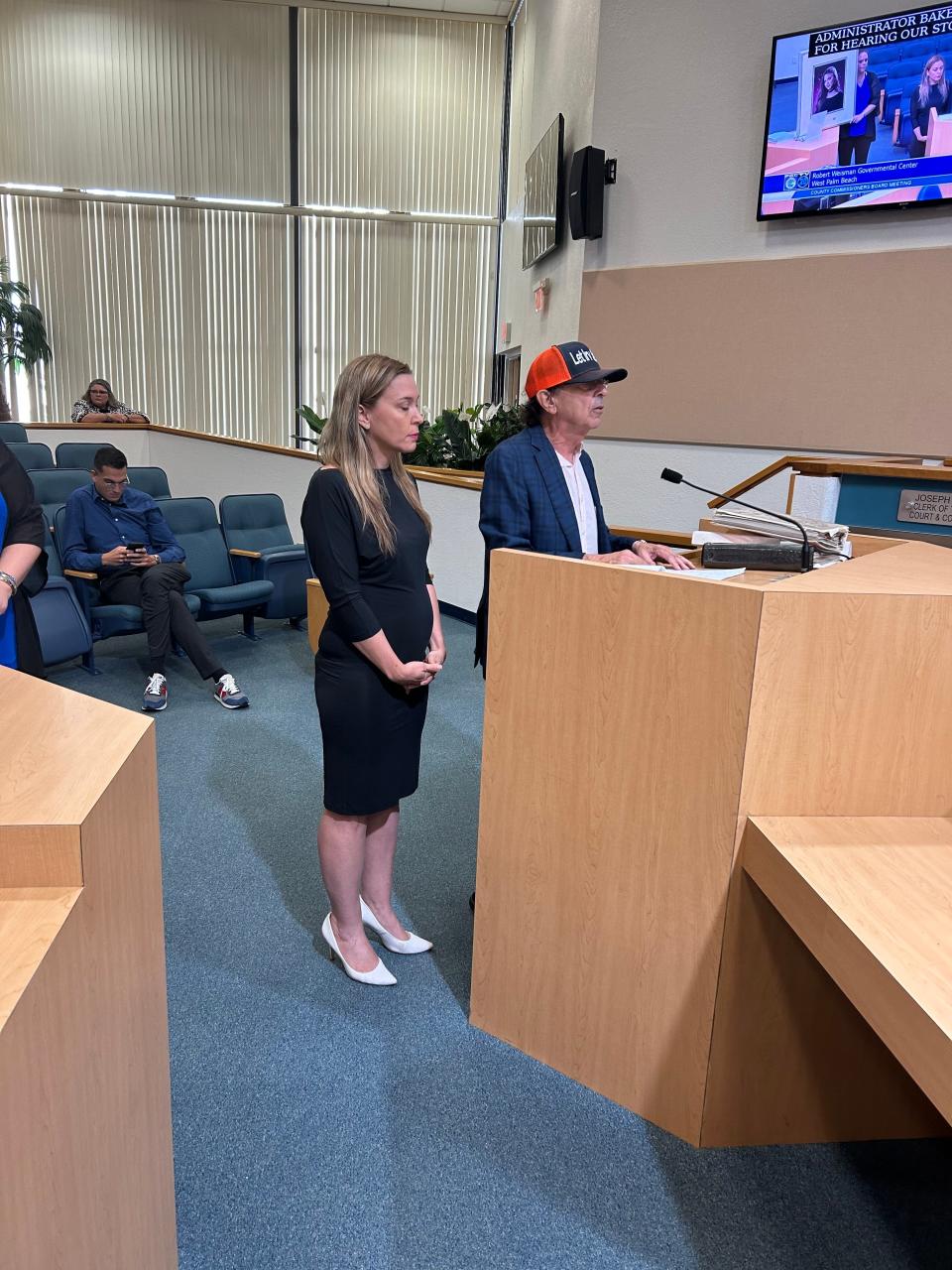 Emily Slosberg speaks at a Sept. 12 county commission meeting about the removal of a memorial that had paid tribute to her sister and four others who were killed in a 1996 crash.