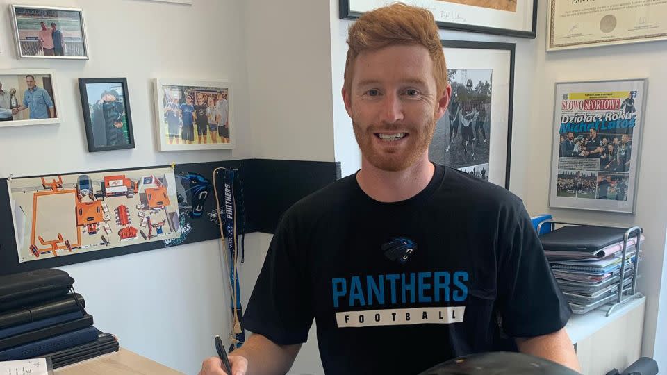 Tadhg Leader signs a contract with the Panthers Wrocław in 2021. - tadhgleader/Instagram