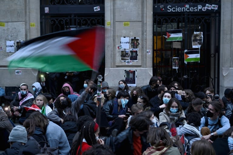 Echoing tense demonstrations rocking many top US universities, students at Sciences Po have staged a series of protests (JULIEN DE ROSA)