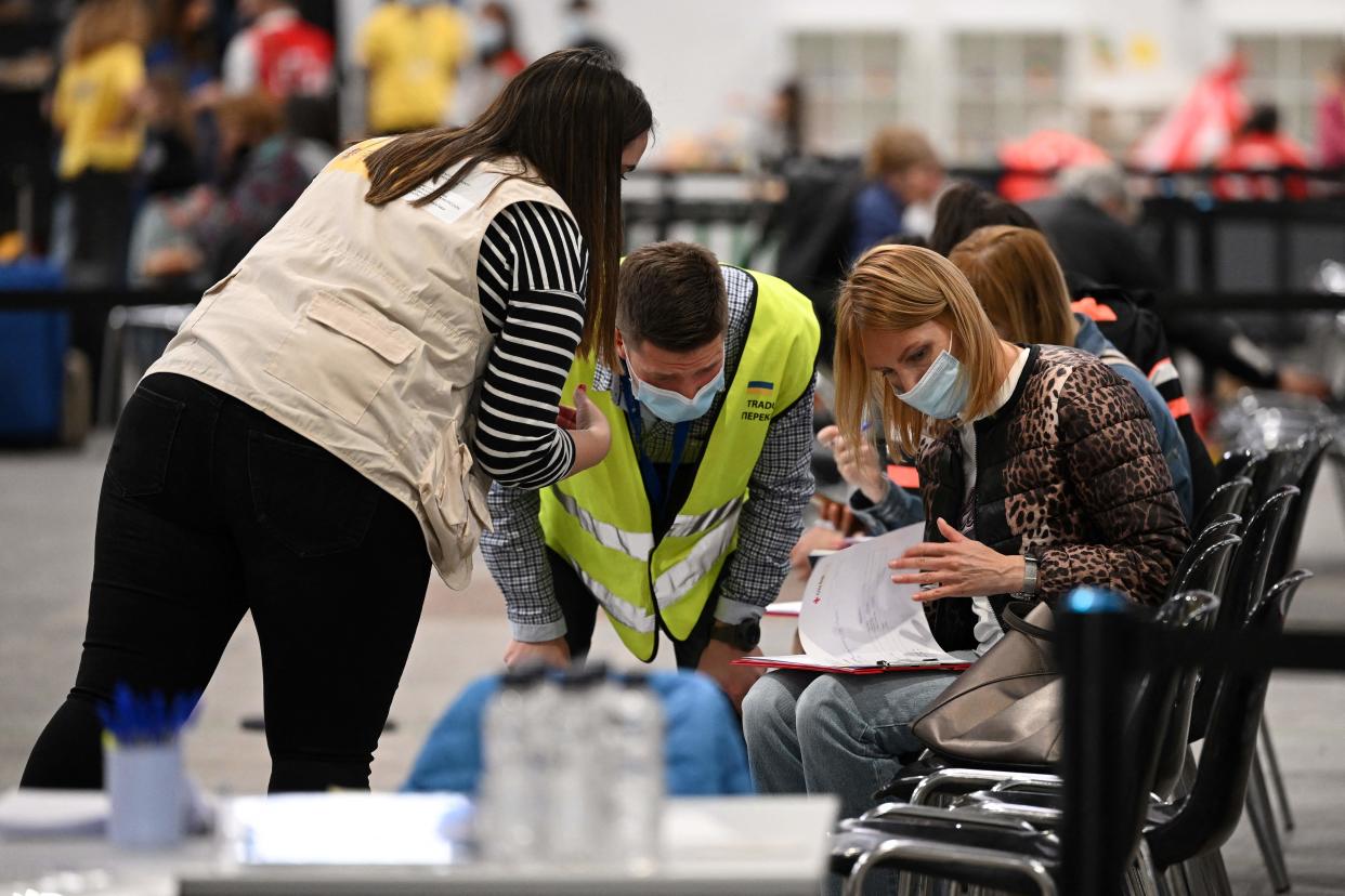 Members of the Spanish Red Cross at a Barcelona reception center for Ukrainian refugees.