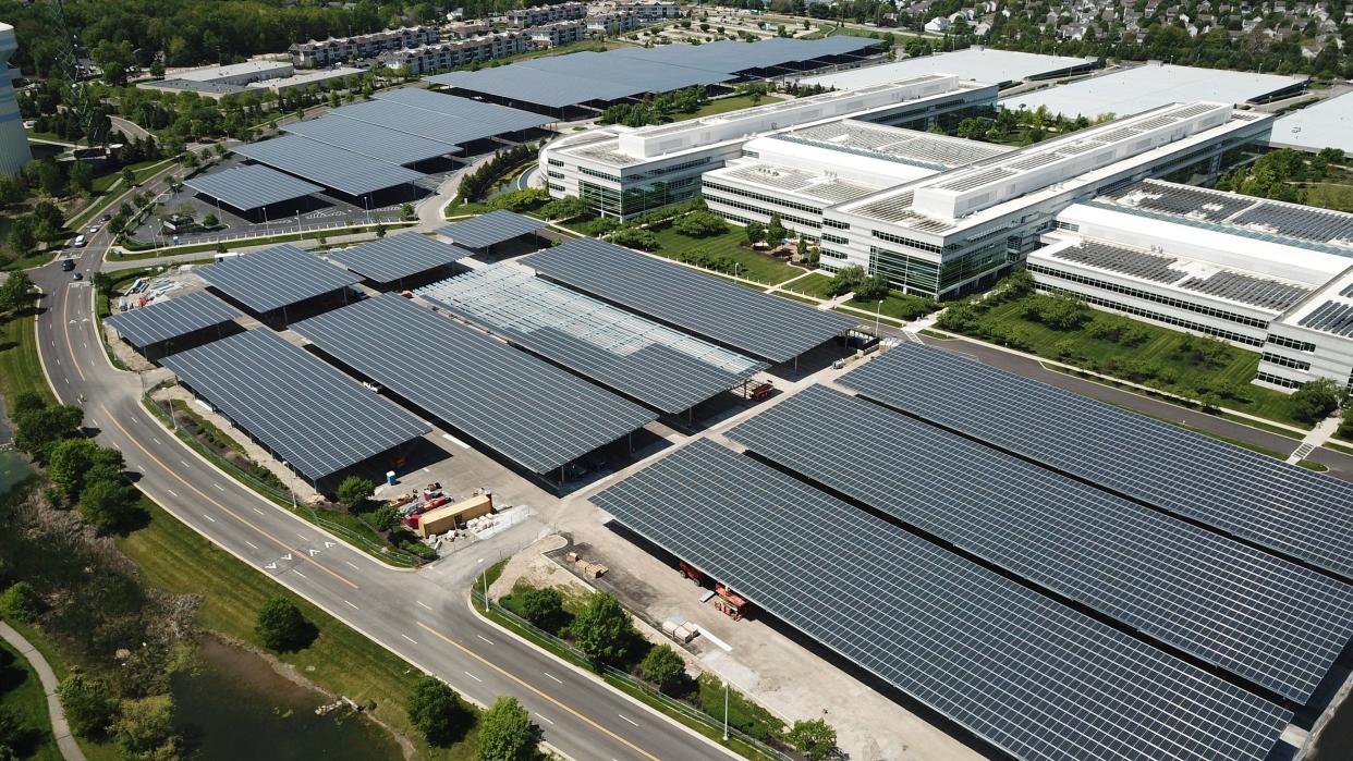 The JPMorgan Chase office building at Polaris has solar panels covering the massive parking lot.