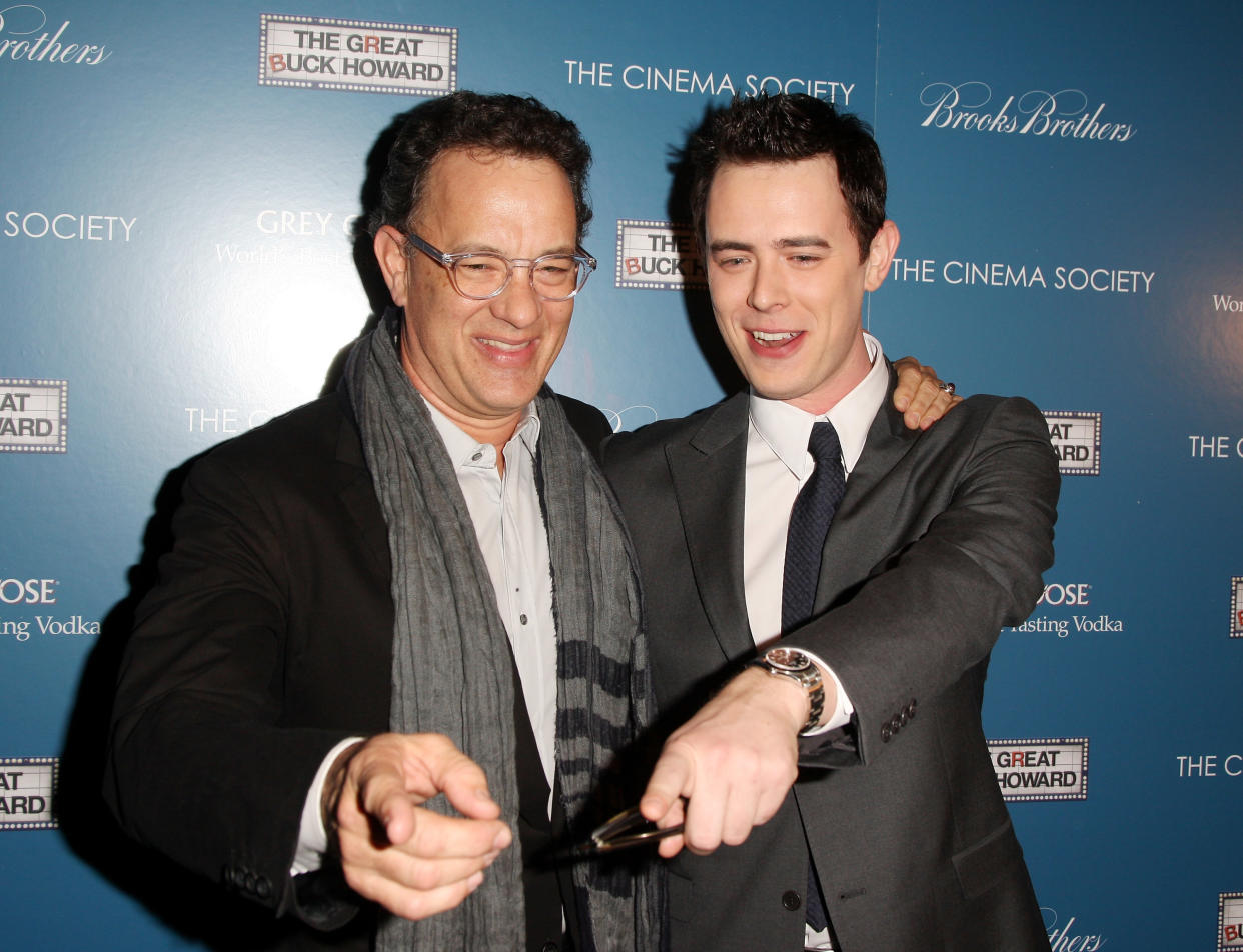 Actors Tom Hanks and Colin Hanks attend The Cinema Society and Brooks Brothers screening of 