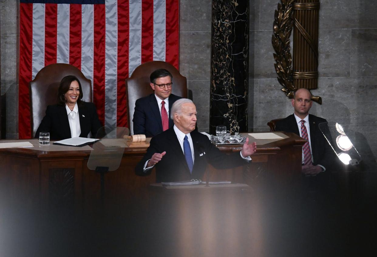 President Joe Biden referred to Donald Trump as 'my predecessor' 13 times during the 2024 State of the Union. <a href="https://www.gettyimages.com/detail/news-photo/president-joe-biden-speaks-during-the-state-of-the-union-at-news-photo/2068304730?adppopup=true" rel="nofollow noopener" target="_blank" data-ylk="slk:Matt McClain/The Washington Post via Getty Images;elm:context_link;itc:0;sec:content-canvas" class="link ">Matt McClain/The Washington Post via Getty Images</a>