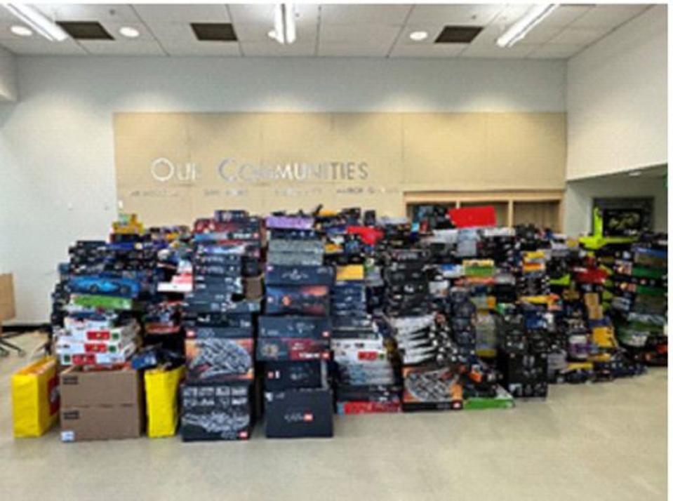 <p>Los Angeles Police Department</p> View of LEGO toys recovered by LAPD