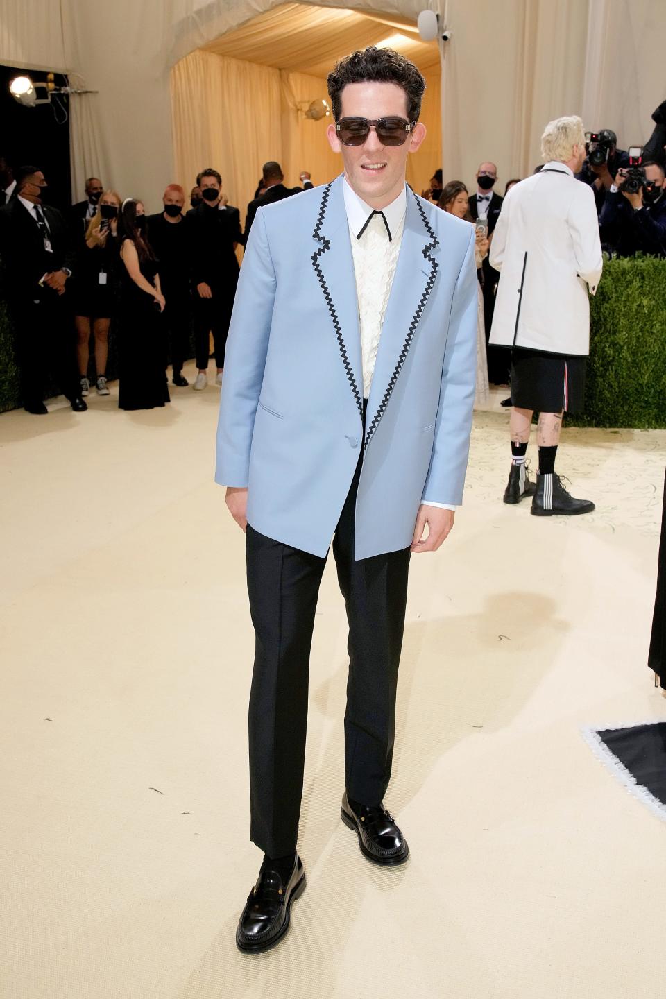 Josh O'Connor in a blue tuxedo jacket at the Met Gala in 2021.