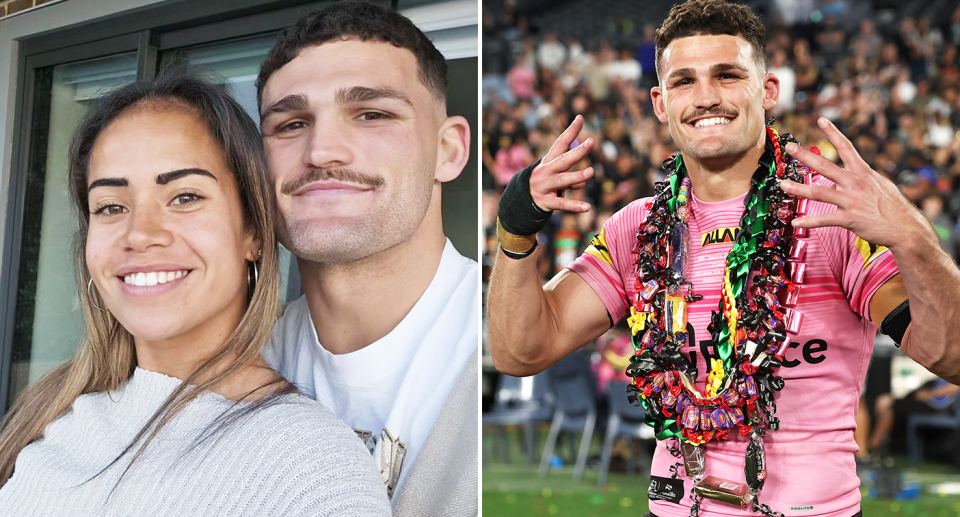 Picture left Nathan Cleary and Mary Fowler and right Cleary