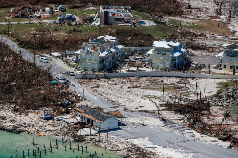 An aerial view of floods and damages from Hurricane Dorian on Great Abaco Island on Sept. 5, 2019. | ADAM DELGIUDICE—AFP/Getty Images