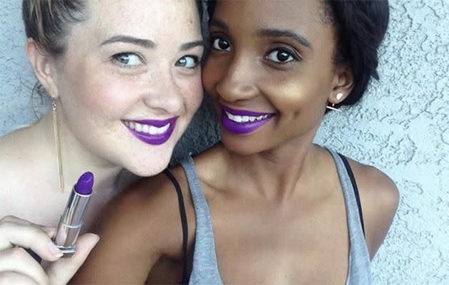 The ladies try on Violet Voxen Maybelline lipstick. Photo: Instagram/willitlookgoodonmetho