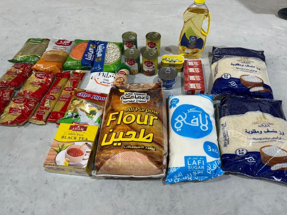 <span>Photo of items included in food parcels sent to Gaza, provided by AIF</span>