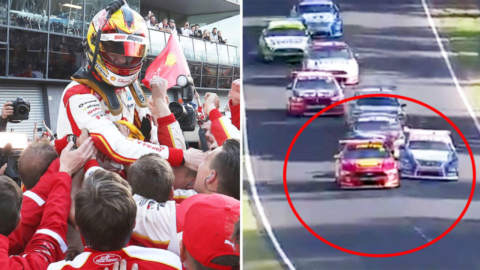 Scott McLaughlin, pictured here winning the Bathurst 1000 after Fabian Coulthard caused controversy.