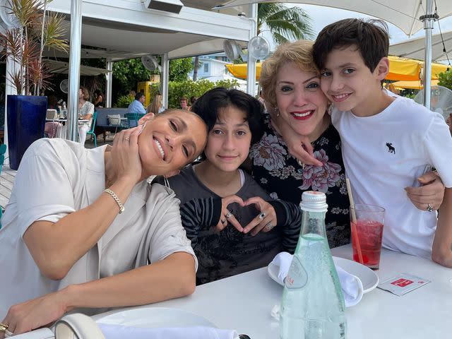 <p>Jennifer Lopez Instagram</p> Jennifer Lopez with her kids, Emme and Max, in May 2021