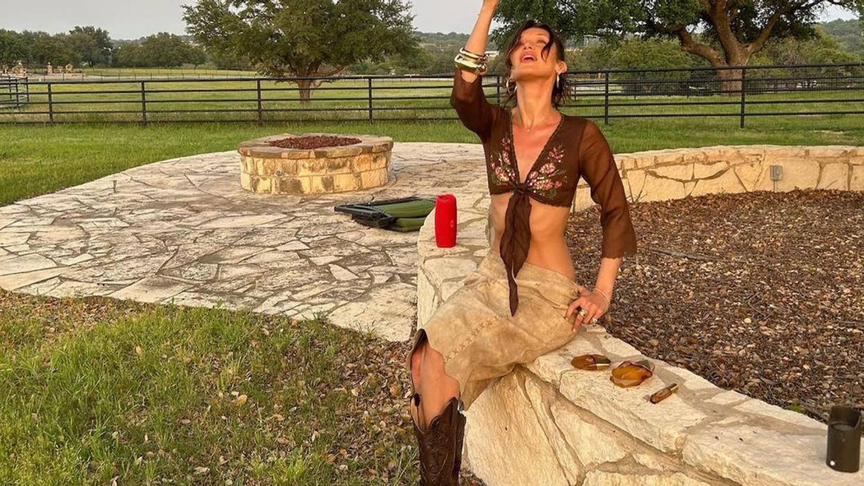 Bella Hadid in a coastal cowgirl outfit
