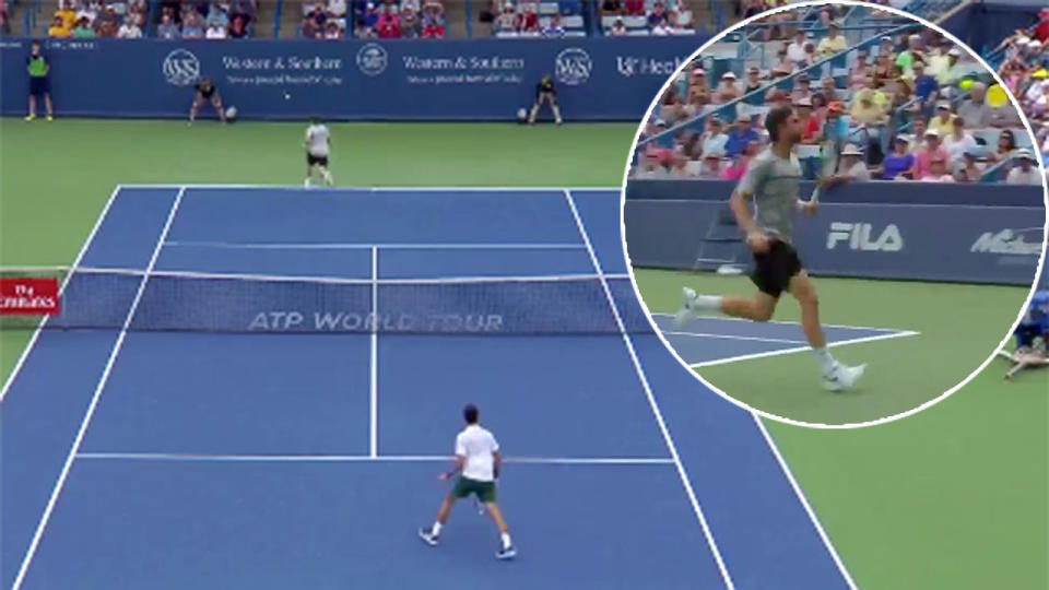 Frenchman Adrian Mannarino pulled off some “wizardry” in his match against Novak Djokovic. Pic: TennisTV