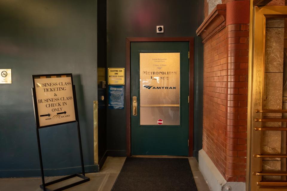 Door to Amtrak lounge in Portland union station