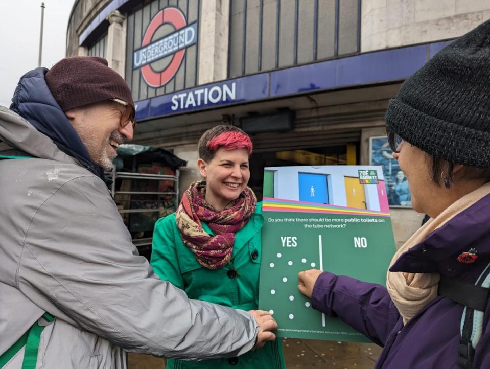 Green mayoral candidate Zoe Garbett asking Londoners about improvements to public toilet provision (Green Party)