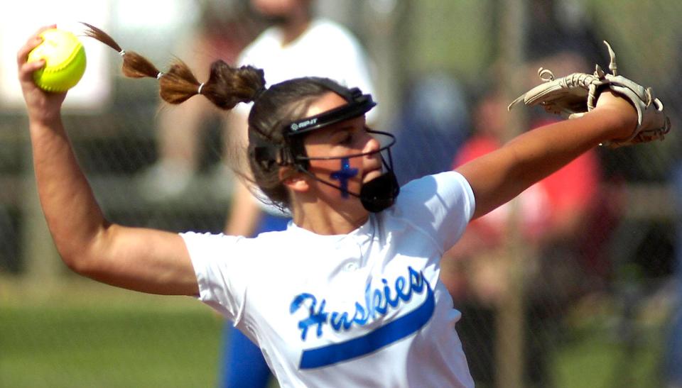 Northwestern High School's Olivia Amstutz (24) during the Div.III District final softball game between Northwestern and Brookside at Wellington Community Park Thursday May 19,2022. The Huskies won and advance to regionals. STEVE STOKES/FOR TIMES-GAZETTE.COM