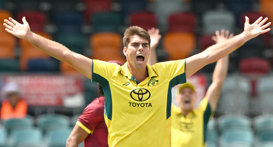 Aussie quick Xavier Bartlett was named player of series after taking record figures against the West Indies. Pic: Getty