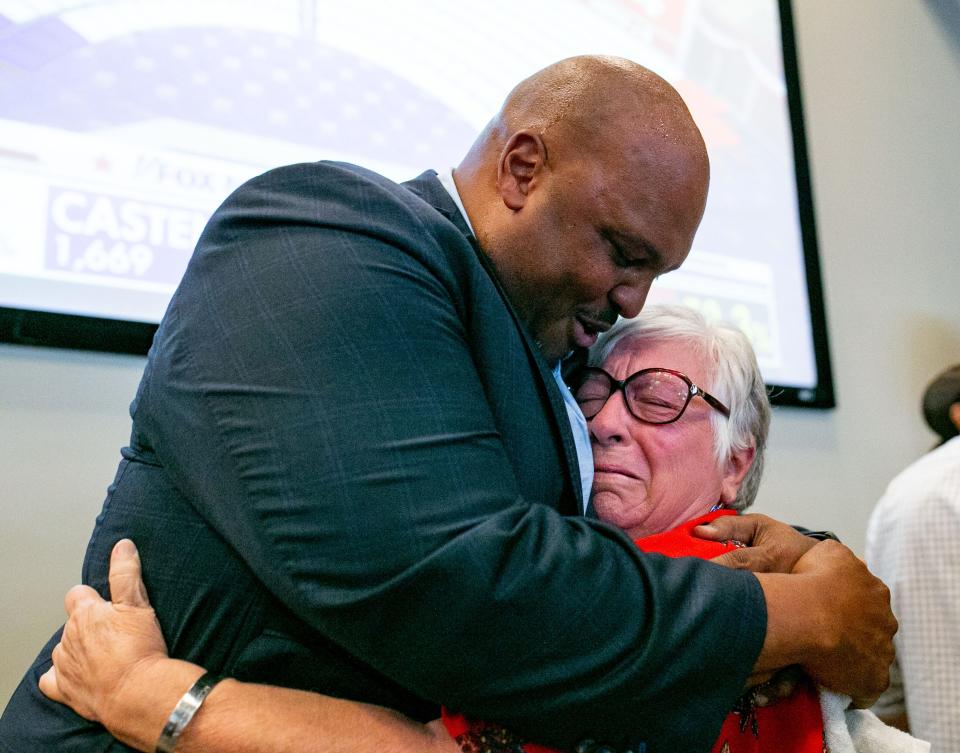 Corey Simon celebrates his victory over Loranne Ausley for Senate District 3 during his election night party at Proof Brewing Company on Tuesday, Nov. 8, 2022.