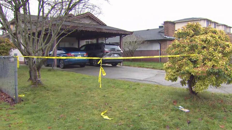 Police say a 46-year-old man and his 13-year-old son were found dead in their home at the 6200 block of Goldsmith Drive. (Sohrab Sandhu/CBC - image credit)
