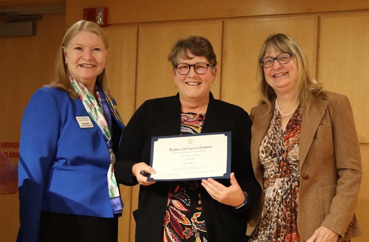 From left to right: Chapter Vice Regent Ruth Harris, award recipient Heather Remy and Chapter Historian Debbie Albert.