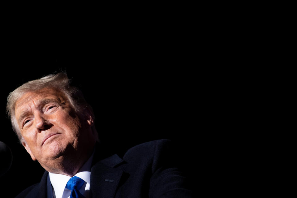 President Donald Trump speaks during a Make America Great Again rally at Eppley Airfield on October 27, 2020, in Omaha, Nebraska. (Photo by Brendan Smialowski / AFP) (Photo by BRENDAN SMIALOWSKI/AFP via Getty Images)