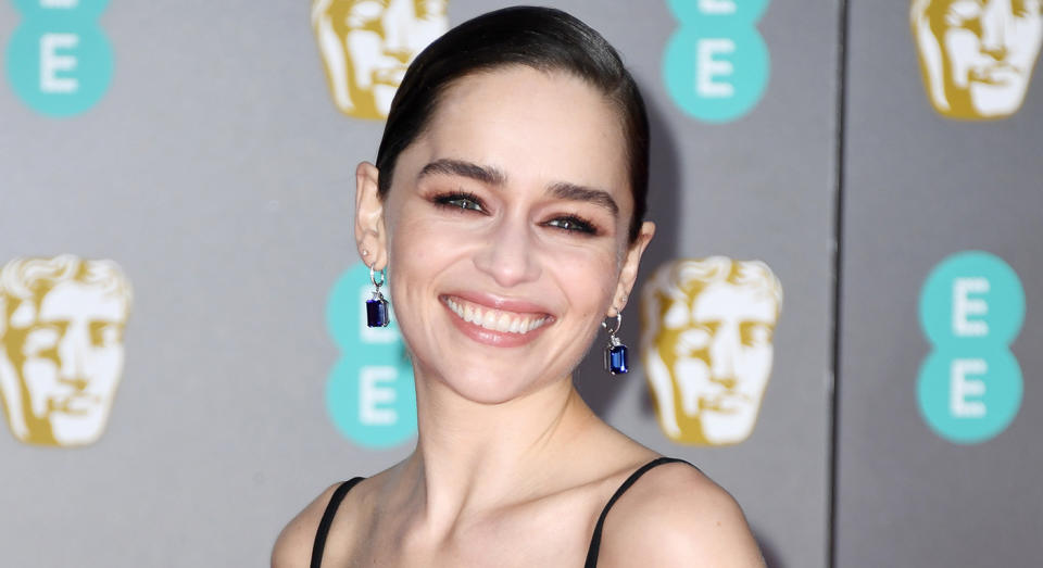 Emilia Clarke's 90s-inspired beauty look at the 73rd British Academy Film Awards. [Photo: Getty]