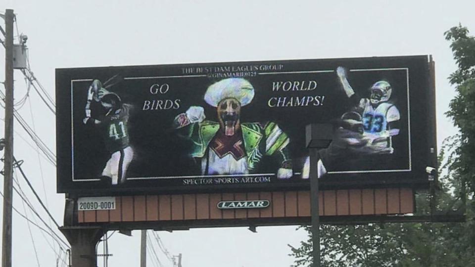 An Eagles fan living in Massachusetts raised money to have an Eagles billboard put up outside of Gillette Stadium. (Twitter/@JClarkNBCS)