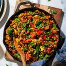 <p>This veggie-packed <a href="https://www.delish.com/cooking/recipe-ideas/a27483011/easy-paella-recipe/" rel="nofollow noopener" target="_blank" data-ylk="slk:paella;elm:context_link;itc:0;sec:content-canvas" class="link ">paella</a> comes together in under an hour, and, even better, most of the cooking happens in the oven. Briefly returning the skillet to the stovetop after baking is the key to achieving a crispy rice crust on the bottom, often referred to as <em>socarrat</em> (meaning “burnt” in Catalan).</p><p>Get the <a href="https://www.delish.com/cooking/recipe-ideas/a36973210/vegetarian-paella-recipe/" rel="nofollow noopener" target="_blank" data-ylk="slk:Veggie Paella (Paella Verdura) recipe;elm:context_link;itc:0;sec:content-canvas" class="link "><strong>Veggie Paella (Paella Verdura) recipe</strong></a>.</p>