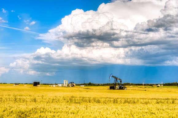 An oil pump in a field in Canada.