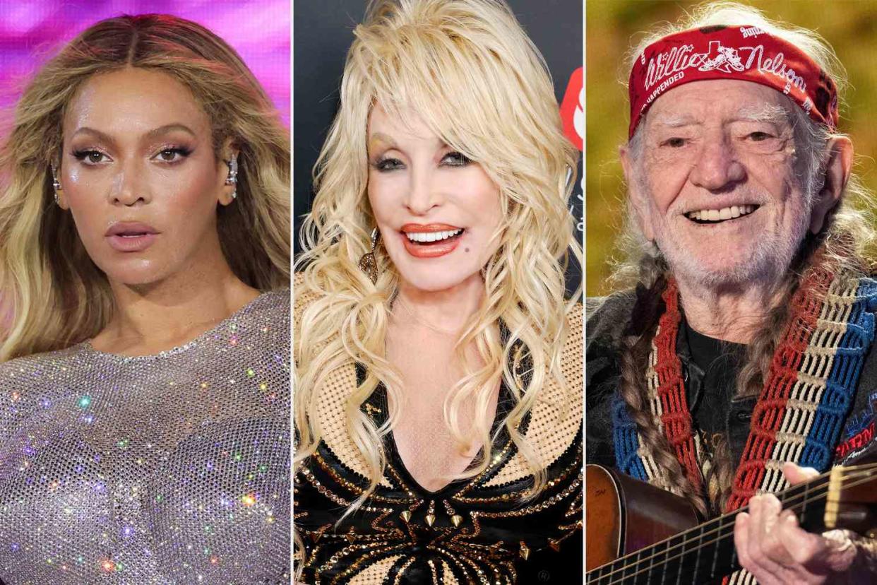 <p>Kevin Mazur/WireImage; Jason Kempin/Getty; SUZANNE CORDEIRO/AFP via Getty</p> Beyoncé; Dolly Parton; Willie Nelson