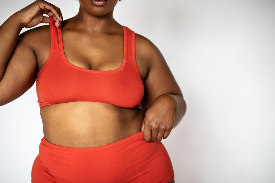 up-close shot of person in bra and underwear