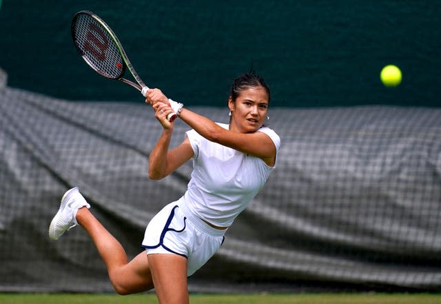 Emma Raducanu during a practice session