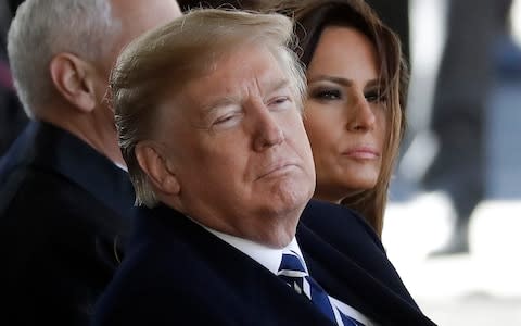 President Donald Trump and the first lady attend a funeral service for Billy Graham - Credit: AP