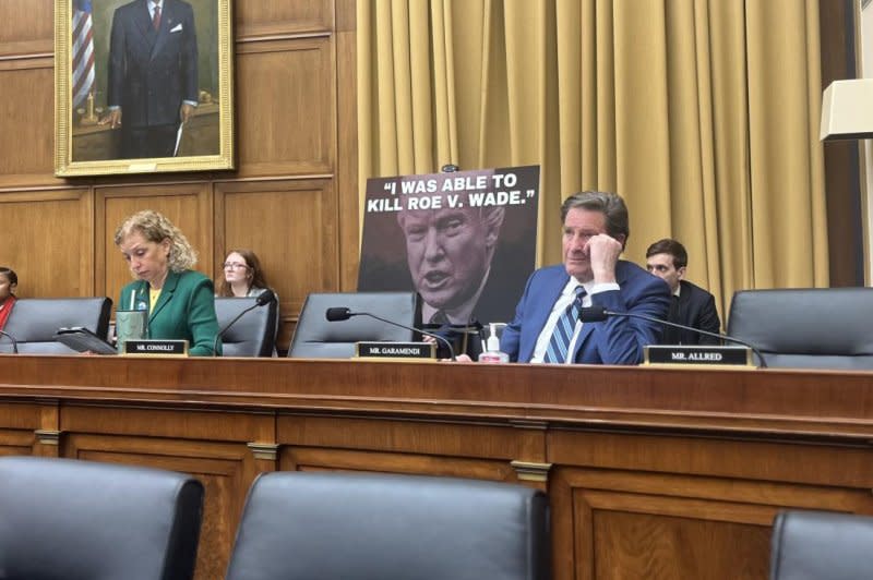 Democrats brought the poster with former President Donald Trump proclaiming that he "was able to kill Roe v. Wade" to the contentious Select Subcommittee on the Weaponization of the Federal Government hearing in Washington on Tuesday. Photo by Simone Garber/Medill News Service